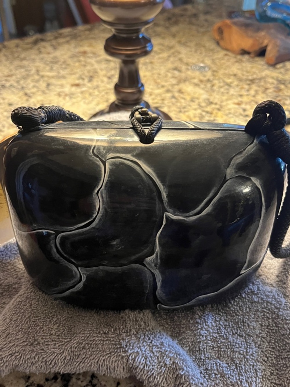 **New**Timmy Woods Black Sculpted Resin Clutch with Braided Strap